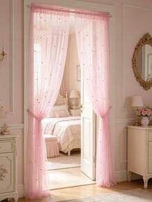1pc Pink Pearl Door Curtain, DIY Mosquito Net Door Curtain, Baby Crib Curtain, Bedroom Door Curtain, Wall Decor Backdrop, Baby Room Decoration, Baby Shower Supplies, Bridal Shower, Wedding Arch Fabric, Girl Birthday Gift, Party Favor, 1st Birthday, Home Decor, Living Room Decoration - Pink Pearl - View 3