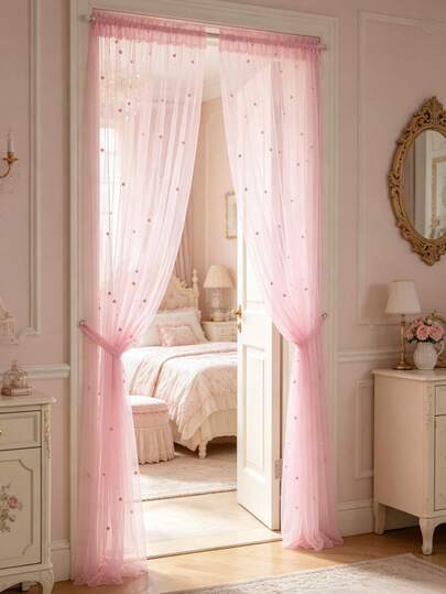 1pc Pink Pearl Door Curtain, DIY Mosquito Net Door Curtain, Baby Crib Curtain, Bedroom Door Curtain, Wall Decor Backdrop, Baby Room Decoration, Baby Shower Supplies, Bridal Shower, Wedding Arch Fabric, Girl Birthday Gift, Party Favor, 1st Birthday, Home Decor, Living Room Decoration