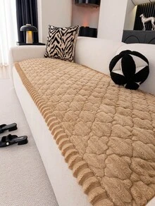One-Piece Solid Color Chenille Sofa Cushion, Modern Minimalist Style, Thickened Quilted Design, Brushed Plush Silicone Backing For Non-Slip Sofa Cover, Straight-Line Sofa Cover, Comfortable And Soft, Suitable For All Seasons, Not Easy To Fade Or Deform, Cat-Proof And Pet-Friendly, Provides All-Around Protection For Your Sofa, Wear-Resistant And Durable, Warm In Autumn And Winter, Suitable For Living Room And Bedroom Sofa Covers. - Khaki - View 5