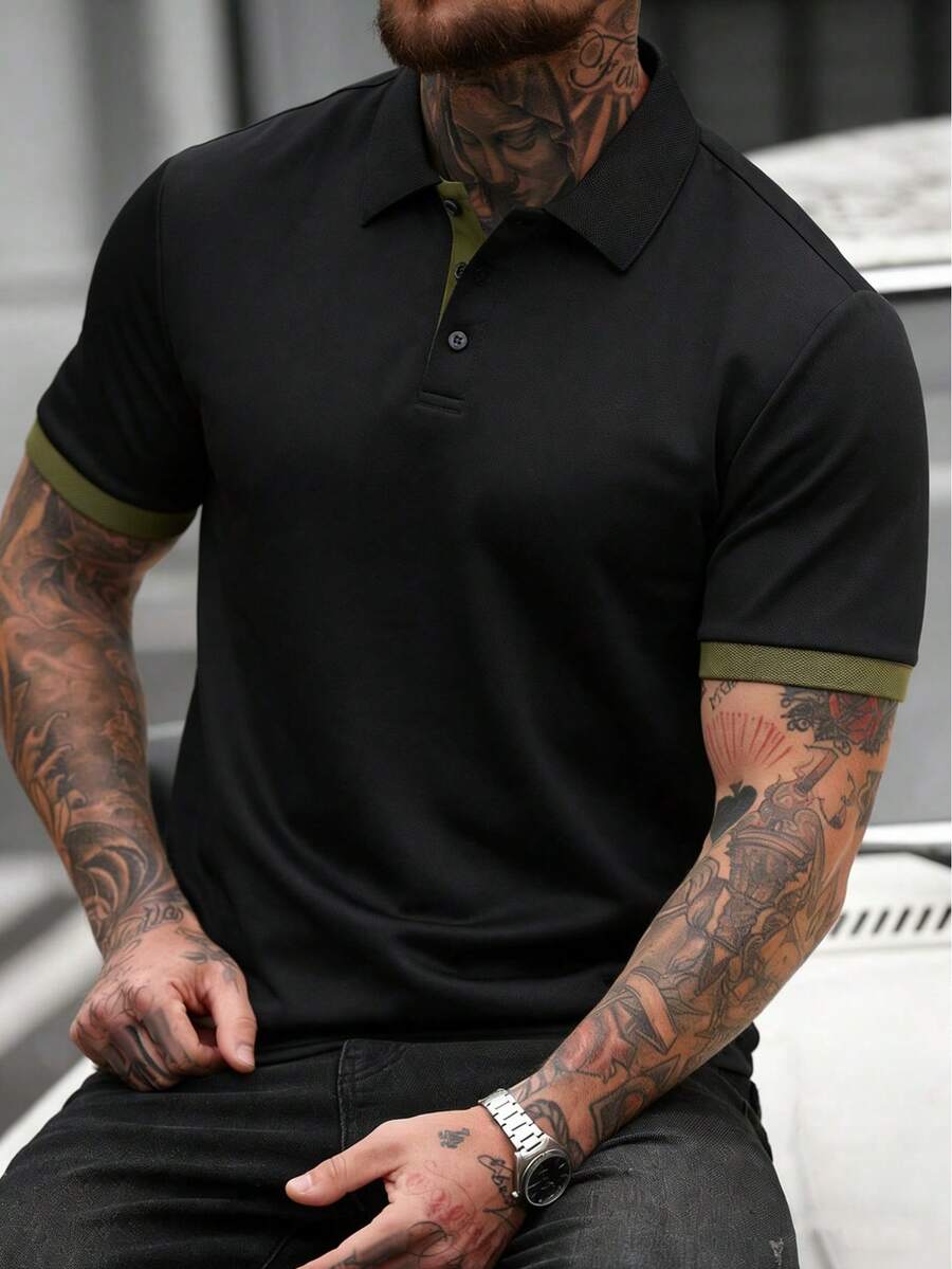 Men's Casual Polo Shirt, Golf Sports Short Sleeve Top, Suitable For Daily Casual, Light Business Wear In Summer Black - Black - View 1
