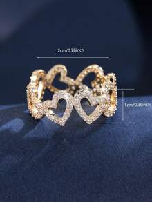 1pc Luxury Minimalist Hollow Heart Design Ring, Niche Luxury Micro-Inlaid Ring, Versatile Daily Accessory - JZ23957 - View 5