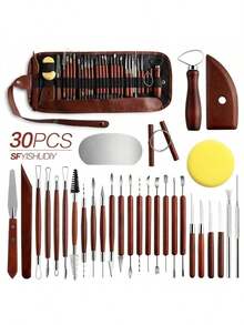 21 Piece Rosewood Pottery Tools Set, Clay Sculpture Carving Detailing Needles, Dotting Pen, Pottery Forming Tools - Clay Tools Mahogany - View 20