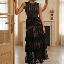 Savoree Elegant Sleeveless Lace Layered Dress For Party - Black - View 5
