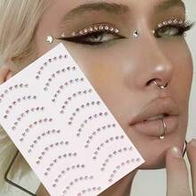 1pc 3D Realistic Crescent Moon Rhinestone Eye & Face Decor Stickers, DIY Music Festival Y2K Makeup Party Eye & Face Rhinestone Stickers, 1 Sheet - 彩色 - 查看 1