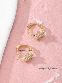 1 Pair Exquisite Small Classic Cubic Zirconia Gold Lucky Five-Petal Flower Earrings, Suitable For Women And Girls Daily Summer Beach Vacation Wear, Versatile Personalized Gold Jewelry, Can Be Used As Party Accessories, Jewelry Ornaments, Gifts And Souvenirs - Multicolor - View 5