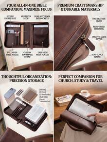 1pc Elegant Faux Leather Bible Cover Case With Handle, Vintage 3D Embossed Praying Jesus & Cross Protective Carrying Bag For Bible Study, Christian Religious Church Gifts For Men Women, Spiritual Organizer Tote - View 2