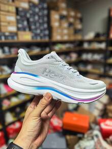 Hoka One One 春夏新款 Bondi 9 路跑鞋,透氣輕量舒適緩震防滑四季通用中性鞋 灰色 - 灰彩色 - 查看 9