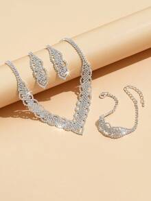 1pc Silver Color Necklace Set For Girls - Silver - View 5