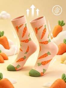 1 Paar mehrfarbige Karottenmuster Wadenlange Socken, süß & lustig im Landhausstil, weiche bequeme modische Sommer Wadenlange Socken, geeignet für tägliche Outdoor Landhausspaziergänge Familie und andere Anlässe, Sommer Herren & Damen Wadenlange Socken - Verschiedenfarbig - Übersicht 14