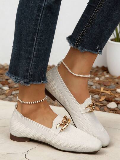 Zapatillas de punta cuadrada para mujer, zapatos de playa cómodos y suaves de talla grande, de unicolor, estilo preppy universitario bohemio casual para la playa