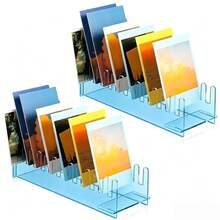 12-Tier Acrylic Greeting Card Display Rack, Portable Transparent Blue Postcard Holder, Sticker Storage Box, Multi-Slot Design - Multicolor - View 1