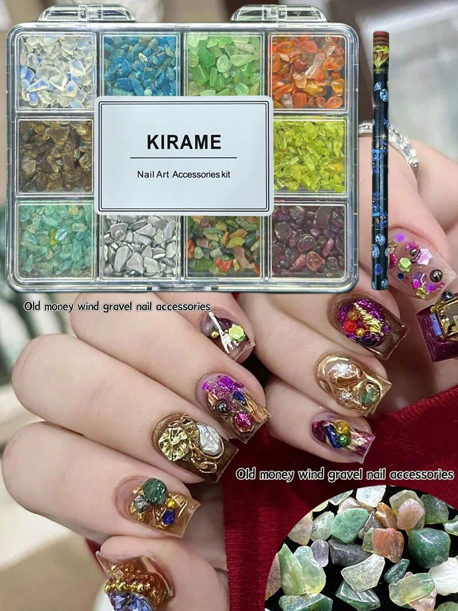 KIRAME 12件組美甲裝飾套組:不對稱珠飾與飾品美甲套件,含1件點花工具,DIY居家美甲、美甲沙龍、美甲用品、美甲飾品、美甲配件,聖誕、夏季與旅行美甲,節日禮物 - 彩色 - 查看 1