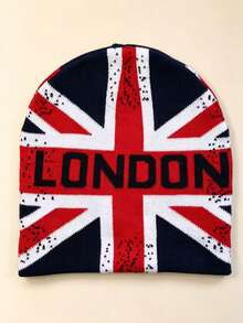 Union Jack 倫敦字母提花針織帽，復古英倫國旗針織帽，休閒街頭風針織帽，男女皆適用 - A - 查看 1
