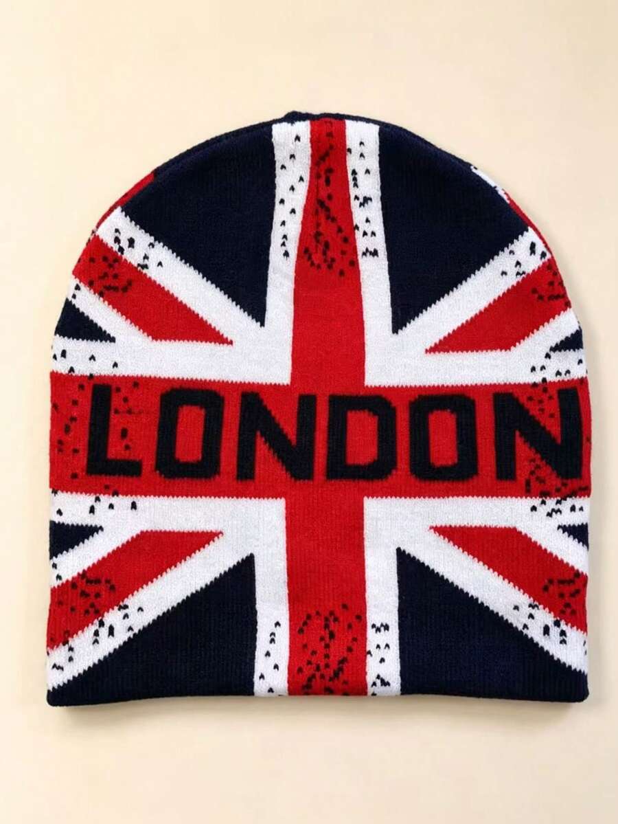 Union Jack 倫敦字母提花針織帽，復古英倫國旗針織帽，休閒街頭風針織帽，男女皆適用 - A - 查看 1