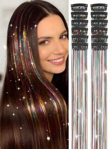 12pcs Glittery Metallic Hair Clips, Hair Extensions, Glitter Hairbands, Party Focus Exquisite Eye-Catching Gift, Beautiful Hair Accessories - Multicolor - View 14