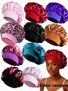 CONFLASS 10pcs Assorted Satin Wide Brim Sleep Cap/Hair Cover For Women, Suitable For Daily Use, Random Colors - Multicolor - View 10