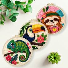 DIY Punch Needle Embroidery Kit, Includes Punch Needle, Yarn, Instructions, Embroidery Hoop And Pre-Printed Pattern Fabric, Animal Pattern, Suitable For Home Wall Decor, Perfect Gift For Family And Friends, 20X20cm (7.87X7.87 Inches) - A - View 2