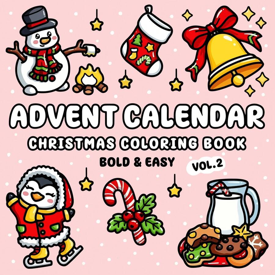 1 Book Christmas Holiday Calendar Coloring Book Vol. 2: Bold And Simple Christmas Coloring Book With Cute Winter Illustrations For Kids, Teens And Adults Back To School - Multicolor - View 1
