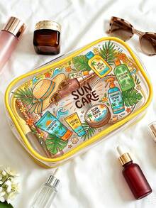 「Sun Care」字母印花 PVC 化妝包，女款 PVC 旅行收納包，拉鍊開合，輕量耐褪色化妝盥洗包，適合女性與女孩，TSA 認證便攜式化妝收納盒，易清潔設計，適合送給母親、老師、朋友、護理師、女性好友的禮物，適用於學校、度假、假期、返校用品，防水化妝盥洗包 - 彩色 - 查看 3