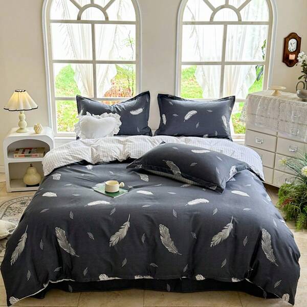 3pcs 100%Cotton Blue Floral Lightweight Duvet Cover Set - Breathable, Soft & Super Comfortable(1*Duvet Cover + 2*Pillowcase, Without PillowCore And Duvet Insert), Active, Fine Cotton, Comfy