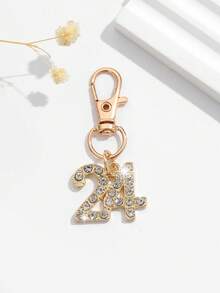 1pc Fashionable European And American Creative Versatile Cute Mini Lucky Number 1-25 Keychain Bag Charm, Suitable For Women's Car Key Bag Decoration And Gift - Gold - View 26