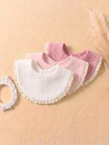 3件裝糖果色純棉紗布可愛嬰兒圍兜，柔軟親膚嬰兒口水巾套組，適合日常使用 - 彩色 - 查看 3