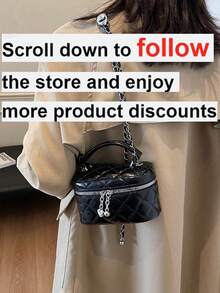 1pc Women Mini Handbag Fashion Solid Color Embroidered Rhombus Cross-Body Bag, Suitable For Cards & Keys - Black - View 2