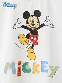 Disney 男嬰夏季可愛卡通米老鼠印花休閒短袖長款睡褲家居服套裝，兒童彈性針織柔軟舒適長褲睡衣 - 黃色 - 查看 6