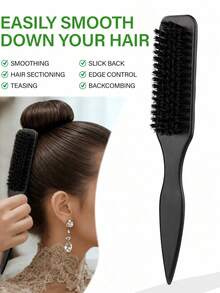 1pc Unisex Beard Brush Hair Brush, Smooth Backcomb, Tame Frizzy Flyaways, Edge Control Comb, Volumizing Wooden Handle Comb, Teasing Comb, Hairline Control, Slip-Through Comb, Plastic Hair Comb, Create Smooth Ponytail Bun - With Wide Pointed Tail Backcomb And Detangling Comb, Easy Parting, Styling, Polishing And Smoothing Hair, Create Smooth Frizz-Free Hairstyle, Suitable For Men And Women, Recommended As Christmas Gift - Multicolor - View 3