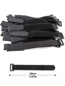 Reusable Adjustable Hook And Loop Straps With Metal Buckle, 8/12/16 Inch - Self-Locking Nylon Fastener, Sturdy Binding, Ideal For Home Organization And DIY Projects, Multipurpose Tie Straps | Fashionable Black | Nylon Binding - View 1