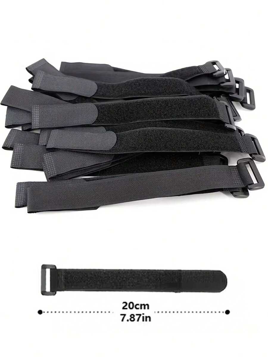 Reusable Adjustable Hook And Loop Straps With Metal Buckle, 8/12/16 Inch - Self-Locking Nylon Fastener, Sturdy Binding, Ideal For Home Organization And DIY Projects, Multipurpose Tie Straps | Fashionable Black | Nylon Binding - View 1