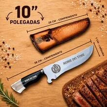 Kit para Churrasco Artesanal Personalizado do Seu Time | Aço Inox 420C com Cabo em Madeira e Resina + Bainha de Couro - Azul e Preto - Visão 4