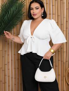 ELEGANT PLUS BATA BLOUSE, WOMEN'S FASHION, LIGHT SUMMER - 白色的 - 查看 4