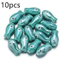 10件/包 陶瓷魚珠 10x20mm 雙面彩色波點魚珠，適用於手鍊、項鍊、DIY手機鍊、吊墜、鑰匙圈配件 - 雙色小魚珠 - 查看 12