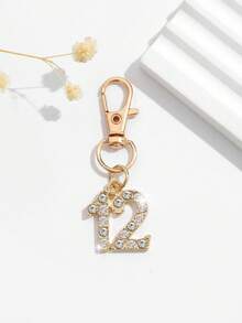1pc Fashionable European And American Creative Versatile Cute Mini Lucky Number 1-25 Keychain Bag Charm, Suitable For Women's Car Key Bag Decoration And Gift - Gold - View 32