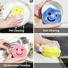 4pcs Multi-Color Smiling Face Sponges With Color-Coded Surface (Pink, Yellow, Green, Blue) And Hanging Hole, Versatile Household Cleaning Cloth For Daily Cleaning Needs (Random Color) - Cleaning Sponge - View 9