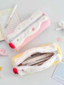 1pc Cute Swiss Roll Plush Pencil Case, Large Capacity, High Quality Student Stationery Storage Bag, Back To School Essential, Cut, First Day Of School - Multicolor - View 6