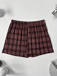 4件組男士格紋印花休閒直筒寬鬆彈性睡褲，舒適彈性腰帶多色套裝 - 彩色 - 查看 3