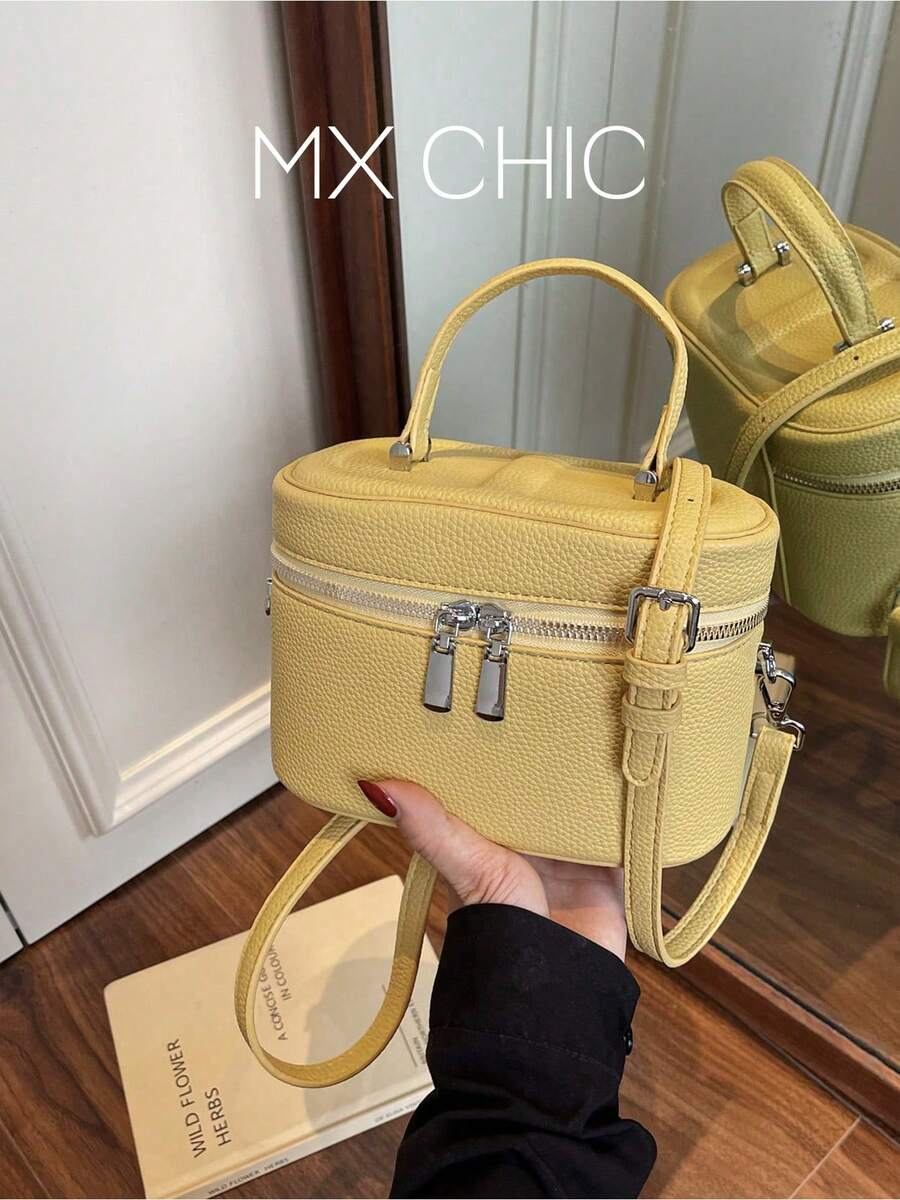 1pc Mini Women Handbag, Fashion Solid Color Quilted Embroidery Crossbody Bag Suitable For Carrying Cards And Keys, Fashionable Butter Yellow Bag For Women - Yellow - View 1