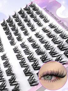 120pcs 8-16mm Mixed Length Fluffy Cluster False Eyelashes, Cat Eye Style, Angled Winged Fox Eye Look, Segmented Pointed Single Cluster Lash Extensions For Individual Application - Black - View 7