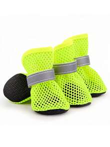 4pcs/Set Breathable Dog Mesh Shoes, Reflective Wear-Resistant Dog Mesh Shoes, Non-Slip Hollow Dog Shoes, Spring Style - Multicolor - View 12