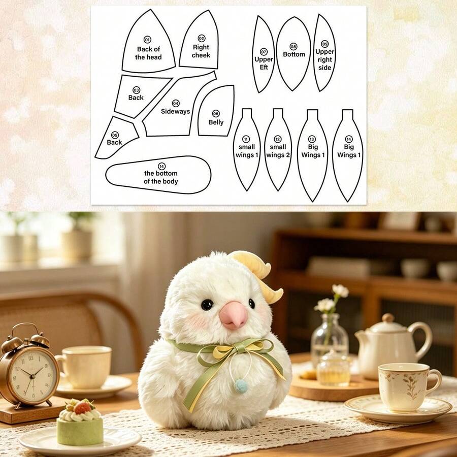 1件 DIY 手作小雞娃娃圖案，手作娃娃模板，適合初學者的簡單縫製圖案，簡單 DIY 圖案（僅含縫製模板，不含娃娃，不含縫製材料包） - 小雞CR741 - 查看 1