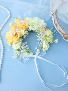 1pc Bohemian Pastoral Style Fresh Warm Yellow Flower Wreath, Personalized Bridal Updo Wedding Accessory - Multicolor - View 3