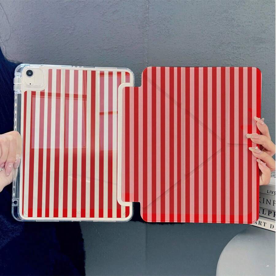 1pc Classic Red & White Vertical Stripes Minimalist Multi-Angle Magnetic Stand Tablet Case With Pen Slot & Auto Sleep/Wake Protective Cover, Compatible With IPad PRO/AIR, Compatible With SAMSUNG,Compatible With XIAOMI Pad 5/6/21,Compatible With Oppo Pad,Compatible With Huawei Matepad,Compatible With Honor Pad - Multicolor - View 1