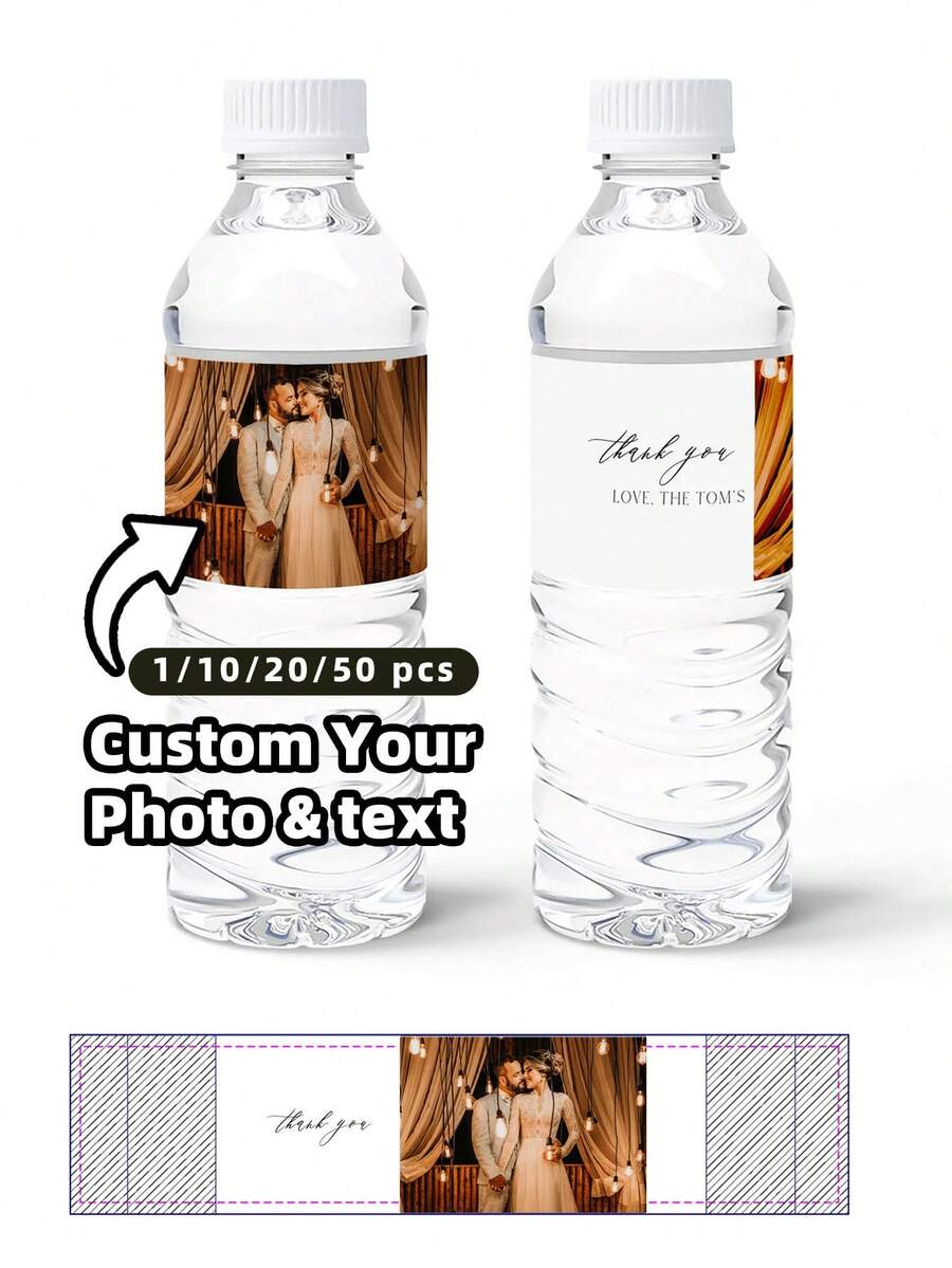 1-20pcs Customized Photo Labels - 3 Styles, Personalized Celebration Labels, Customized DIY Water Bottle Wrap Stickers ,For Family, Father's Day Gift, Wedding Favors - Multicolor - View 1