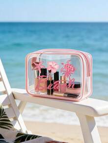 花卉貝殼海龜圖案 PVC 防水海灘包、PVC 化妝包、PVC 拉鍊旅行收納包 - 輕量耐褪色化妝與盥洗包，適合男女使用，TSA 認證便攜化妝盒，易擦拭設計，適合母親、老師、朋友、護士、學校和度假旅行必備盥洗包，母親節禮物，夏季必備 - 彩色 - 查看 7
