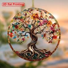 1pc Life Tree Pattern Acrylic Suncatcher, Double-Sided Acrylic Round Window Decor, Suitable For Home, Window, Indoor/Outdoor Garden Decoration - A - View 6