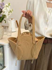Fashionable Woven Shoulder Bag For Spring 2026, Suitable For Daily Use, Casual Outings, Travel, And Vacations - 黑色 - 查看 4