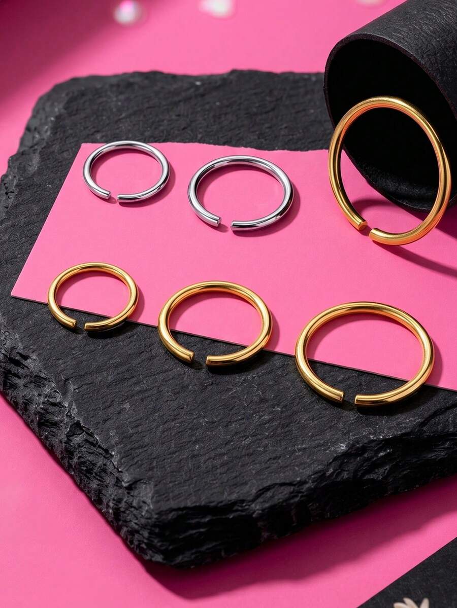 20G 316L Stainless Steel Fashion Nose Ring Set, Suitable For Women And Men, Cartilage Rings, Earrings, Nose Rings, Lip Rings, Septum Rings, 8mm 10mm 12mm 18G 16G - Small Opening - View 1