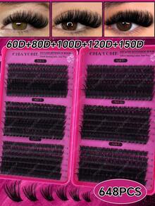 648/684/720pcs Large Capacity Cluster False Eyelashes, Thick And Curly Eyelash Extension Set, D Curl, DIY Eyelash Extension Kit, Fluffy And Soft Individual Lashes, Create Full And Natural Makeup Look, Easy And Convenient DIY At Home, Cluster Lashes. Suitable For Summer Wear. - Multicolor - View 16